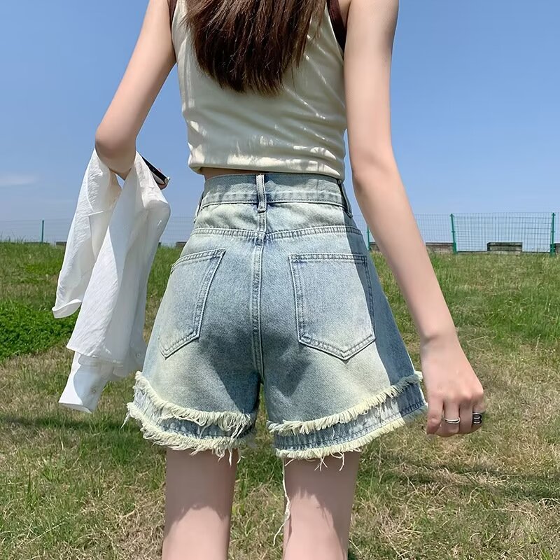 Raw-edge Denim Shorts For Women New Summer Style With A High Waist