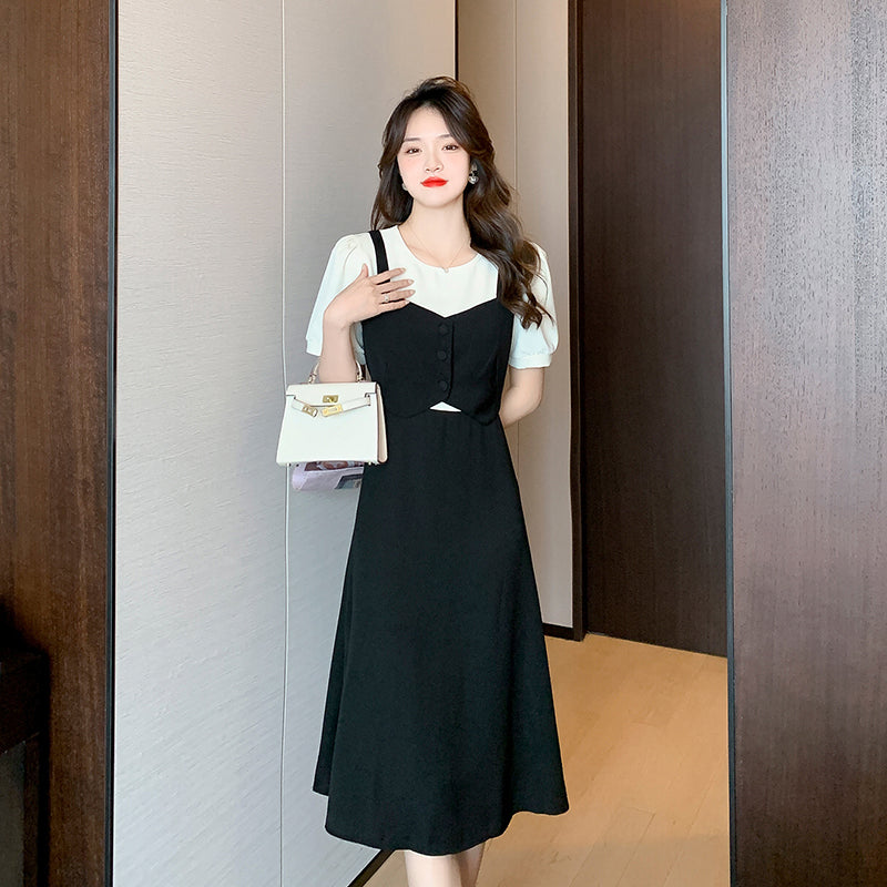 French Short Sleeve Dress Feminine Waist Design