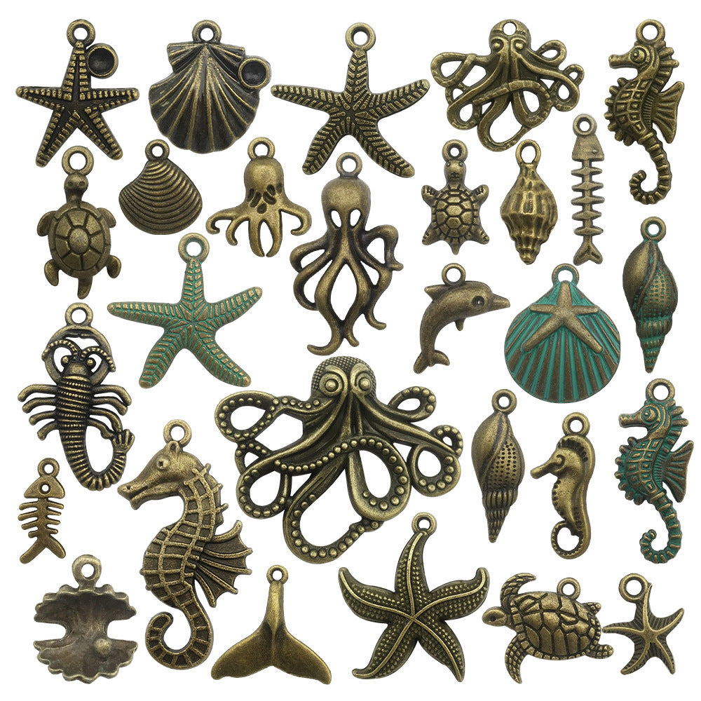 Retro Tibetan Silver Antique Brass Alloy DIY Accessories Marine Turtle Shell Necklace Bracelet Jewelry