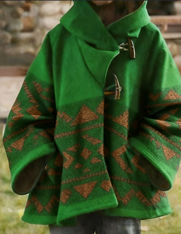 Winter New Women's Loose Retro Printed Woolen Coat