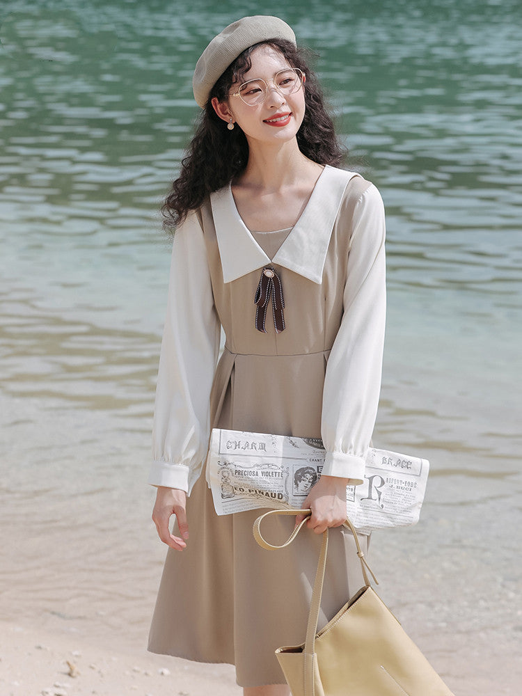 French College Girls' Puff Sleeve Dress