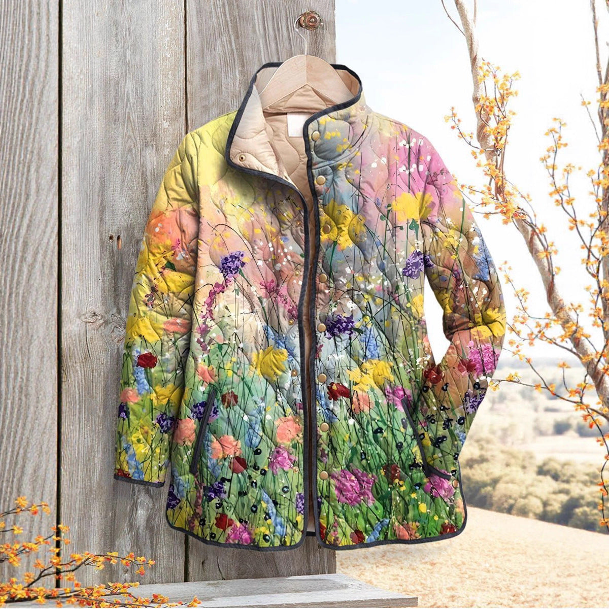 New Women's Fashion Cotton-padded Jacket Flower Digital Printing