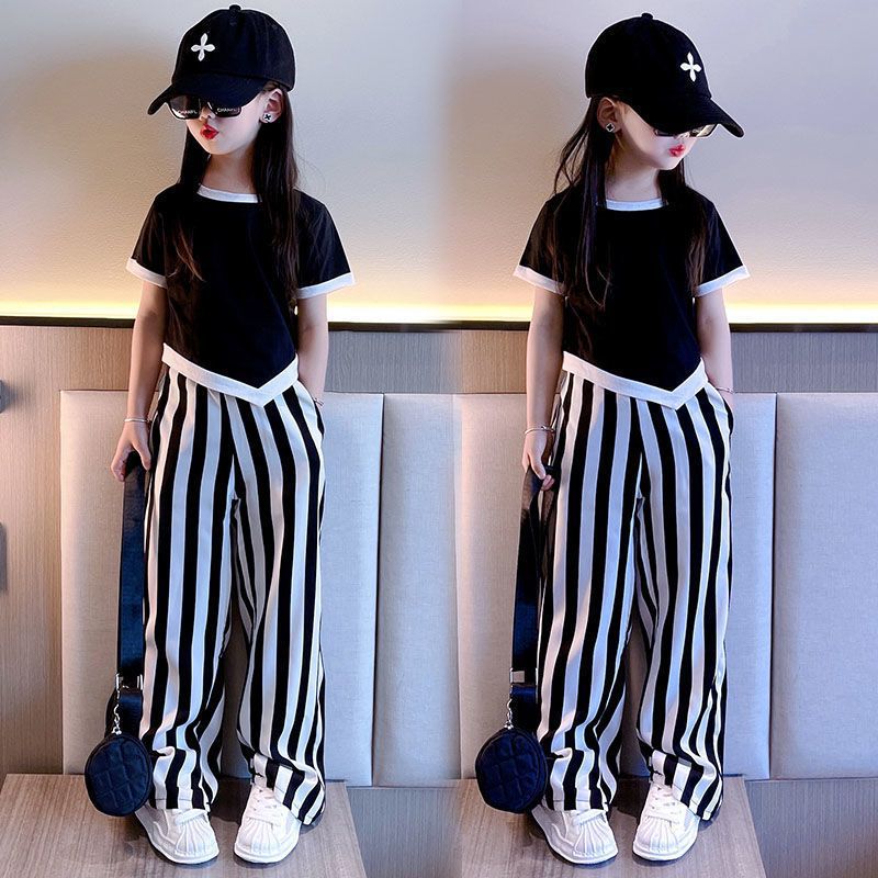 Girls' Summer Book Short-sleeved Shirt Cold Wide-leg Pants Two-piece Set