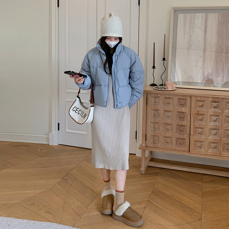 Women's Stand Collar Short Polyester Cotton-padded Jacket