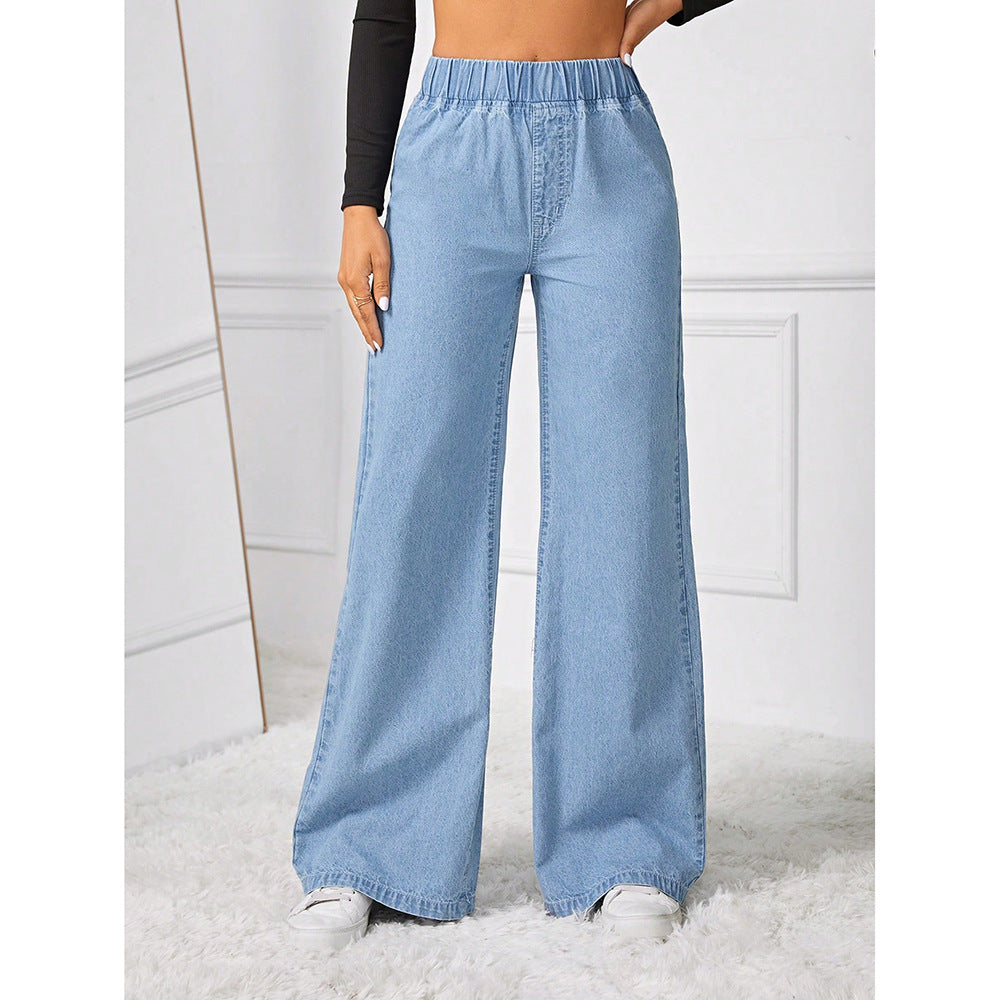 New High-waisted Wide-leg Loose-fit Retro Draping Straight-leg Long Pants