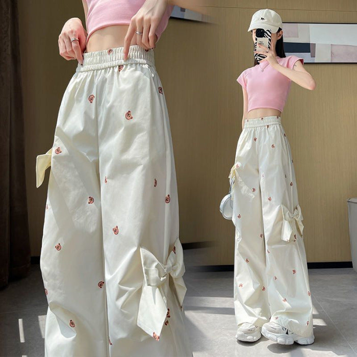 Printed Three-dimensional Bow Decoration Sweet And Spicy Bear Casual Working Pants