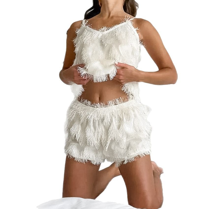 Tassle Fashion Pajamas Suspenders Shorts Two-piece Homewear