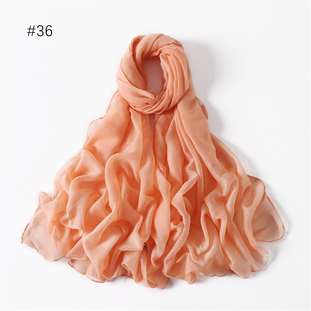 Classic Women's Pure Color Tulle Cotton And Linen Breathable Thin Scarf Silk