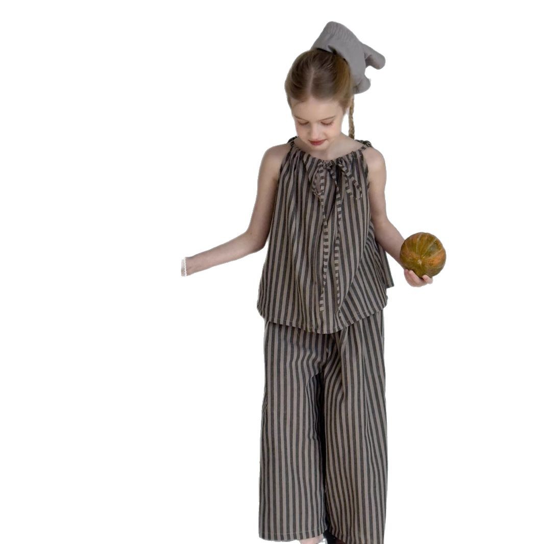 New Girls' Korean-style Striped Vest Straight-leg Pants Two-piece Set