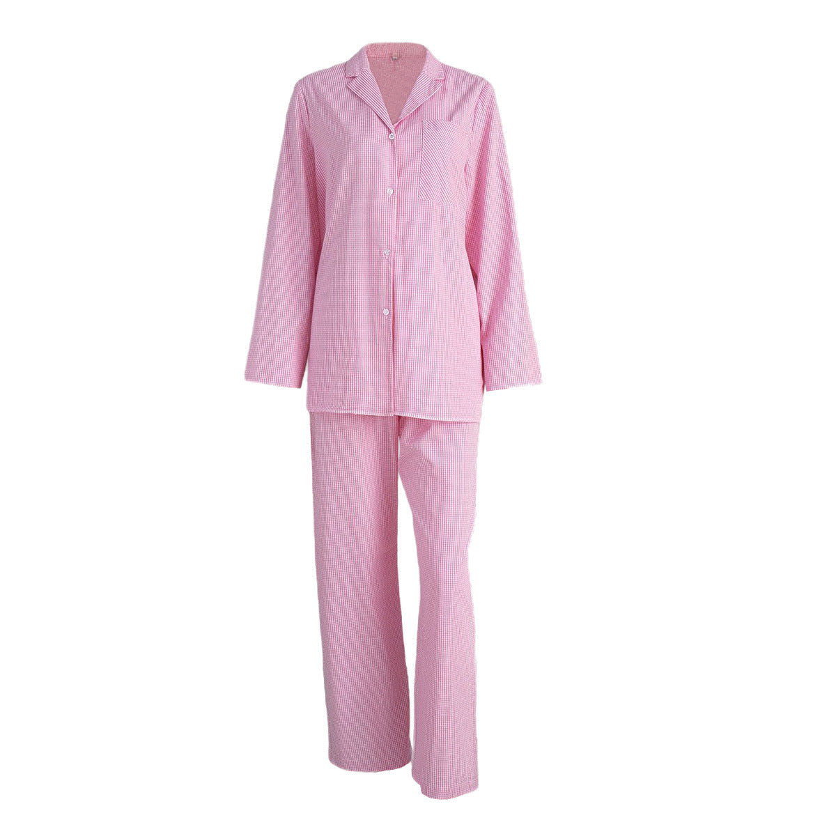 Grid Long Sleeve Long Pants Pajama Set Homewear For Women