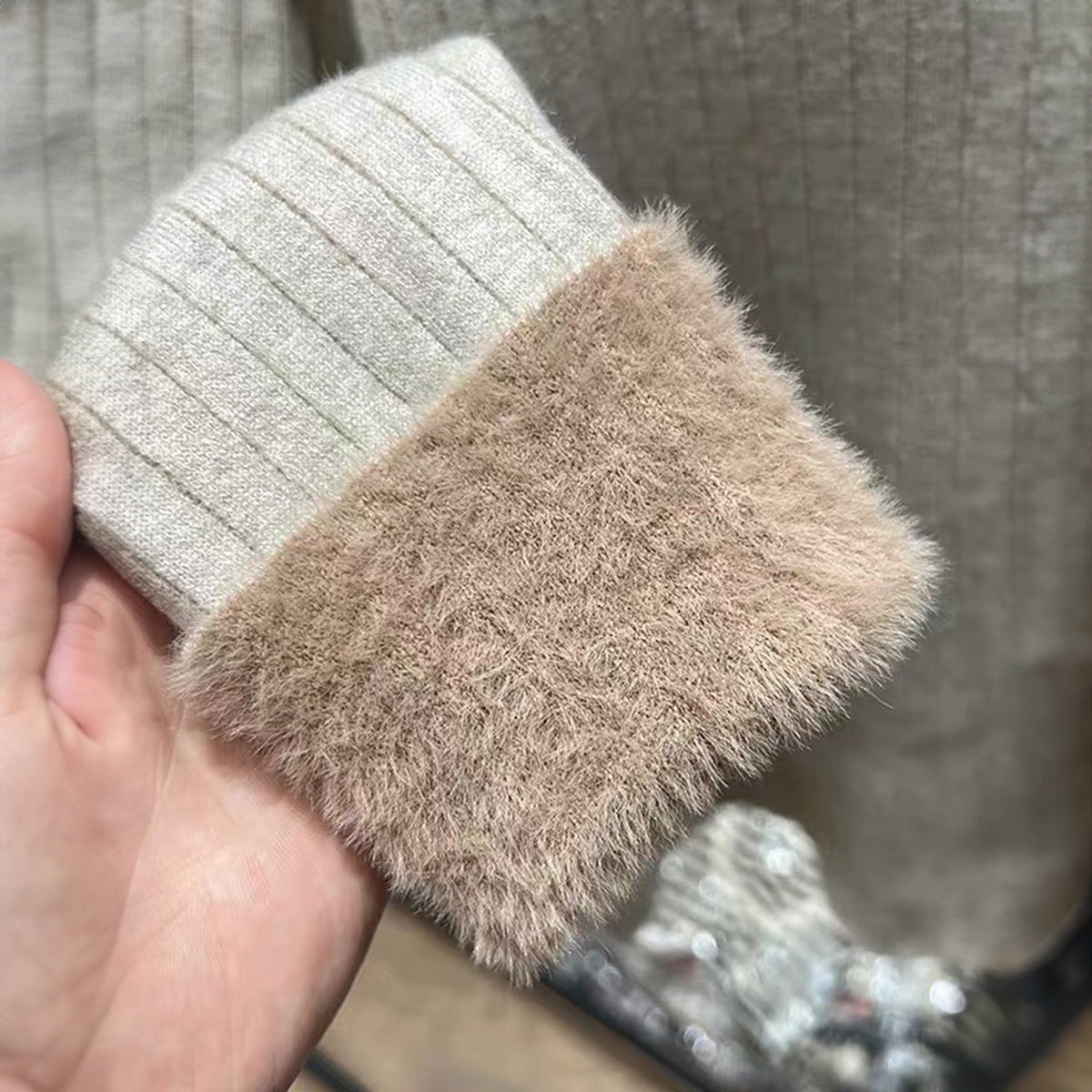 Fluffy V-neck Long Sleeve T-shirt Sweater For Women