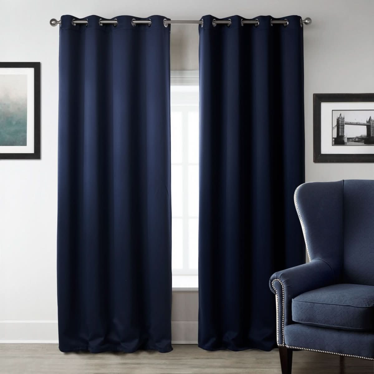 Dark Blue Bedroom Blackout Fabric Printed Curtains - Eshtree