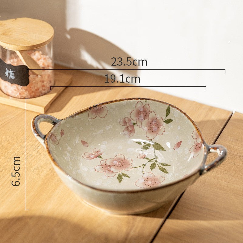Ceramic Soup Bowl Household Anti-scald Double-ear Bowl