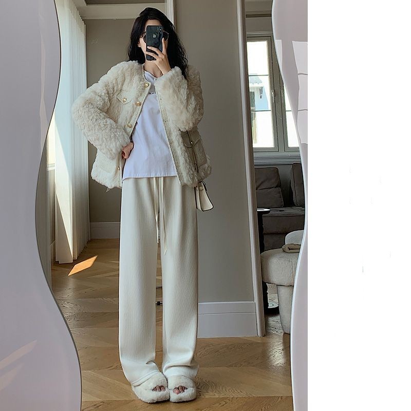 New Corduroy Pants Wide-leg Winter Slim Fit Women's Fleece-lined Thickened Casual Pants