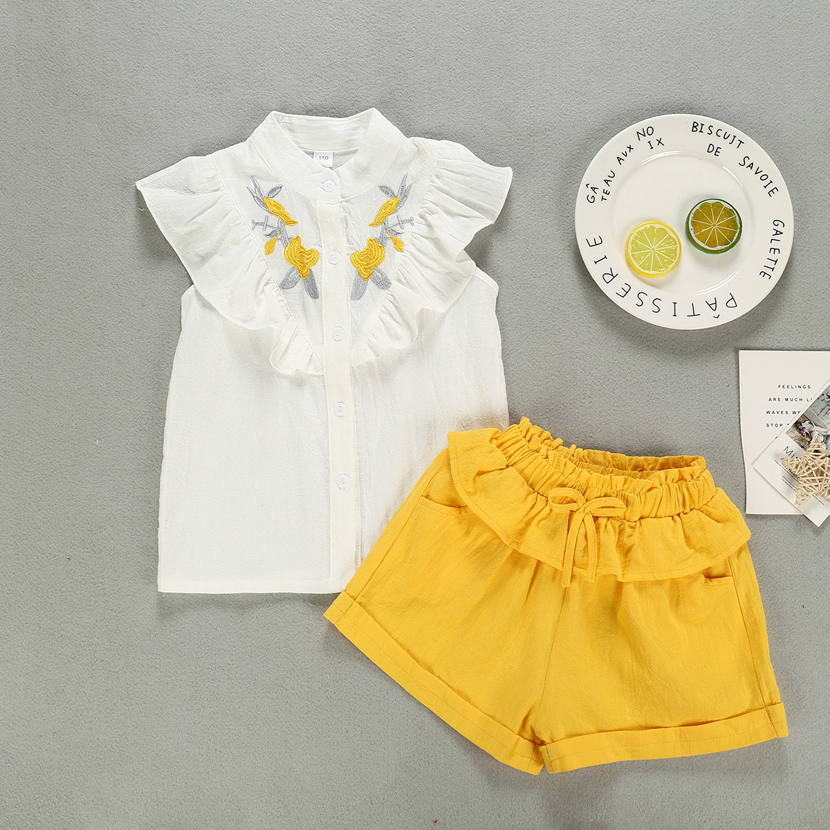 Children's Summer Clothing Sleeveless Single-breasted Embroidered Collar Suit