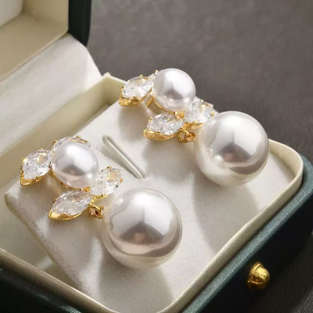 Pearl Stud Earrings With Zircon Accents Fashionable Ear Jewelry