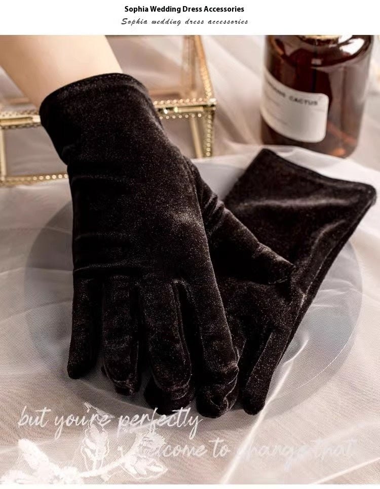 Black Satin Short Pearl Gloves