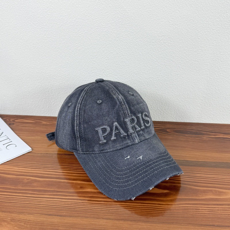 Washed Denim With Hole Baseball Cap Sun-poof Peaked Cap