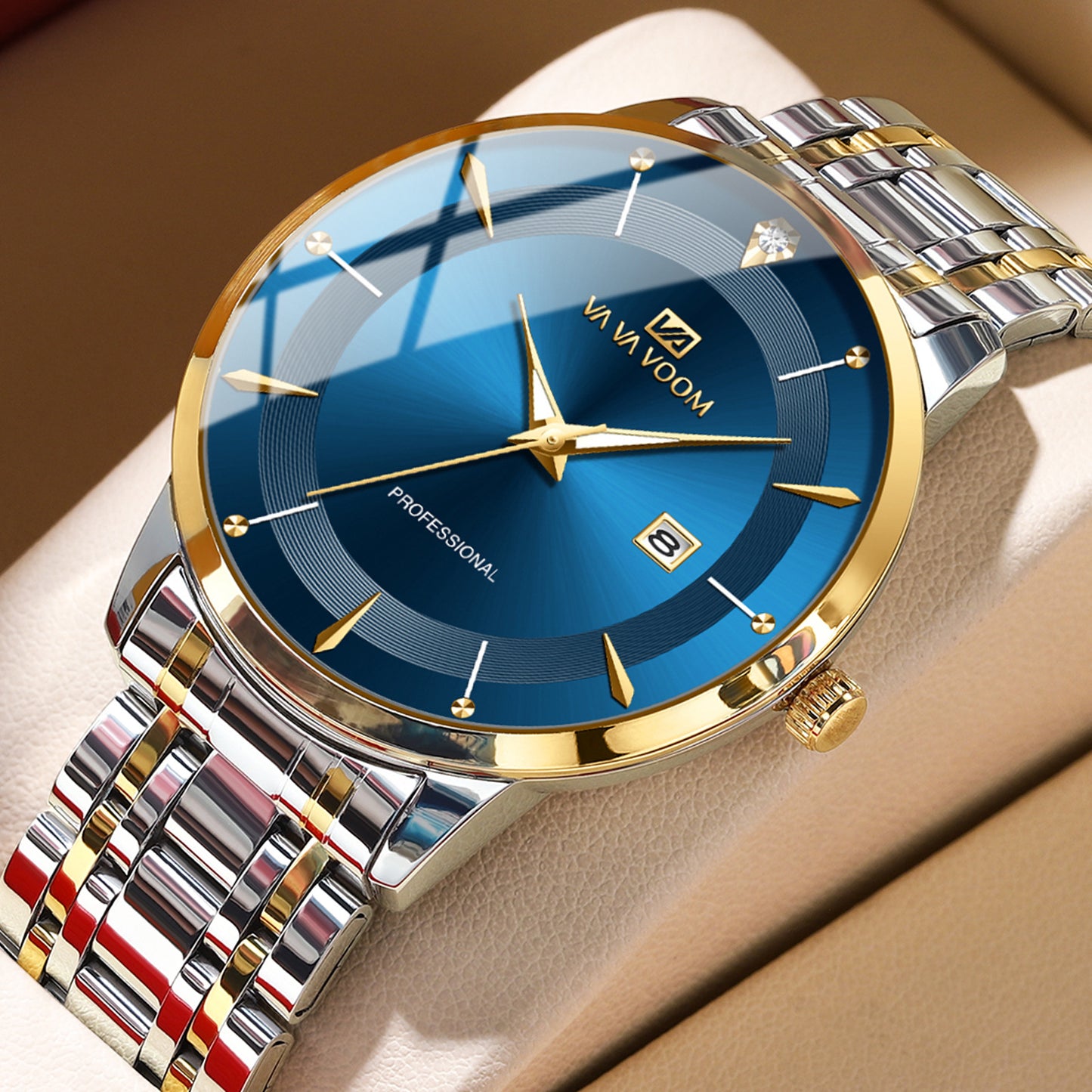 Men's Business Waterproof Stainless Steel Calendar Watch