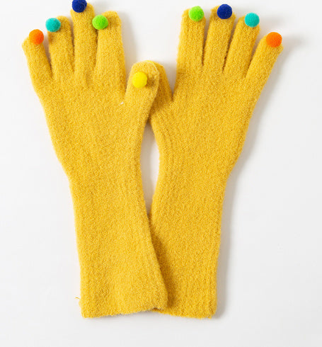 Colorful Plush Ball Gloves Winter Women's Cute Student Cycling Thickened