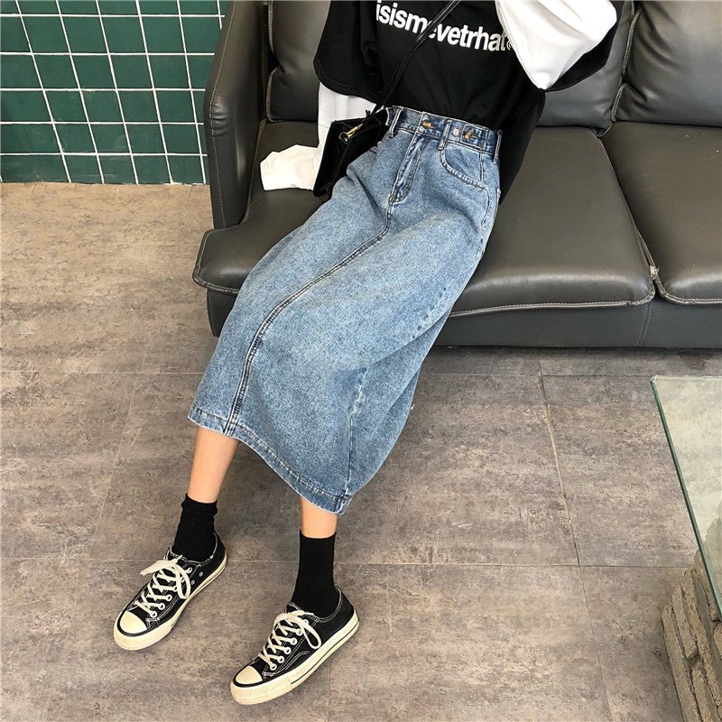 Denim Half - Length Skirt Temperament Slit Mid - Length High - Waisted A - Line Thin Hip - Length Skirt - Eshtree