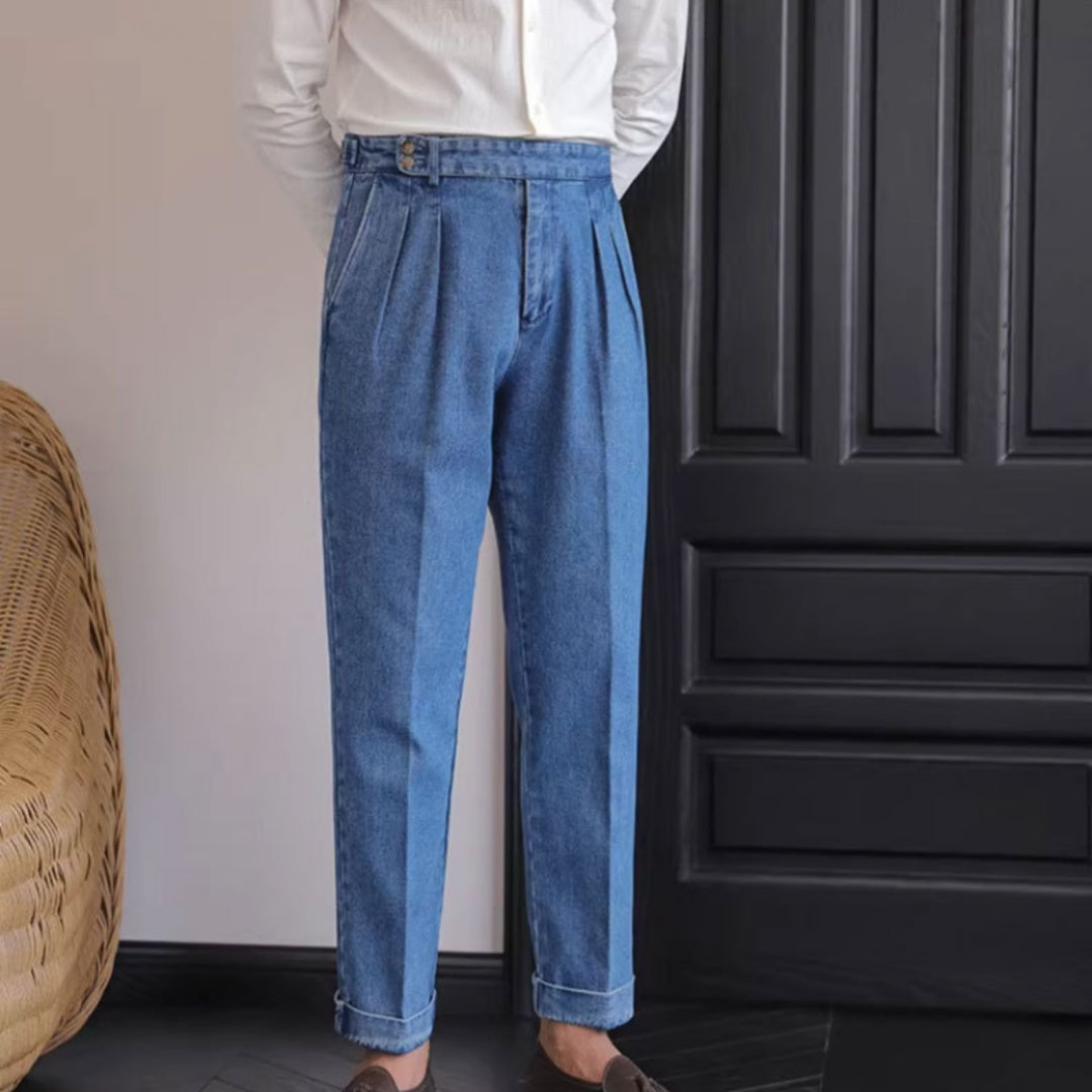 British High Waist Men's Jeans Drooping Straight Curling Suit Pants