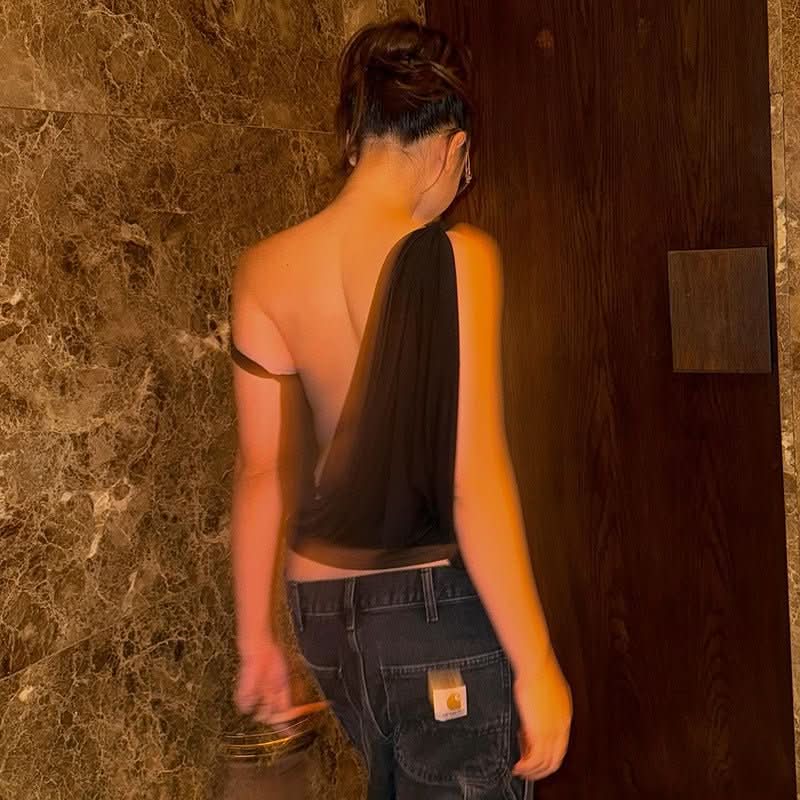 Diagonal Collar Pleated Vest Top For Women - Eshtree