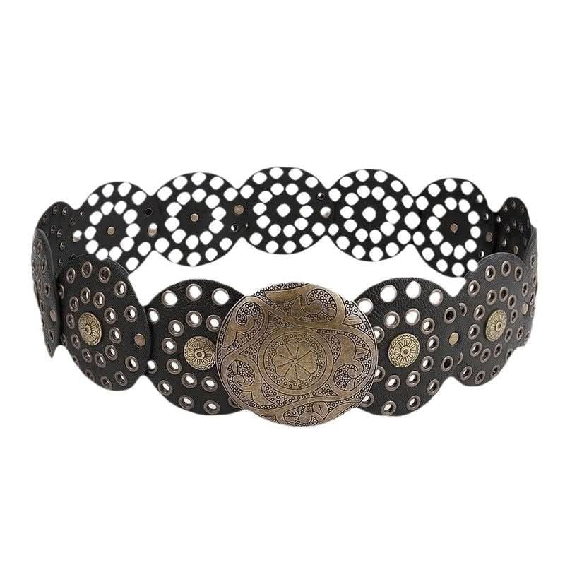 Disc Hook Leather Retro Rivet Alloy Belt Wide Belt - Eshtree