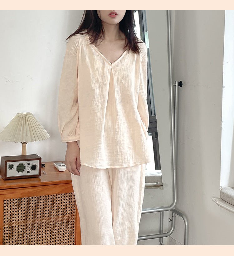 Double - layer Cotton Yarn V - neck Pajamas Suit Comfortable Homewear - Eshtree