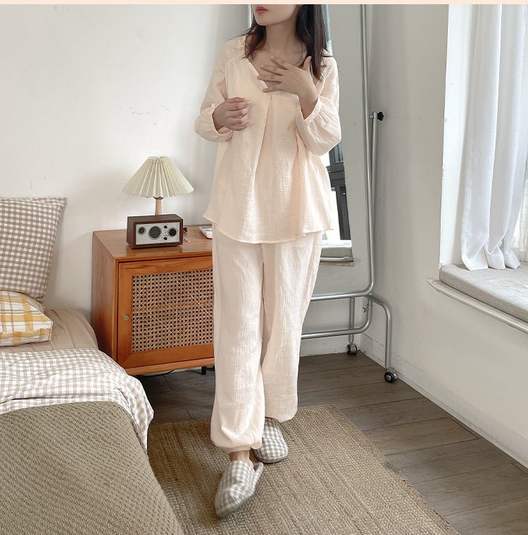 Double - layer Cotton Yarn V - neck Pajamas Suit Comfortable Homewear - Eshtree