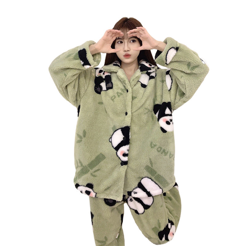 Panda Coral Velvet Pajamas Women's Autumn And Winter