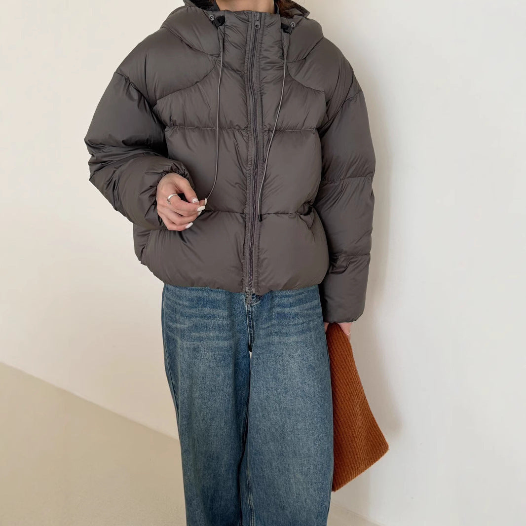 White Duck Down Puff Fluffy Hooded Down Jacket