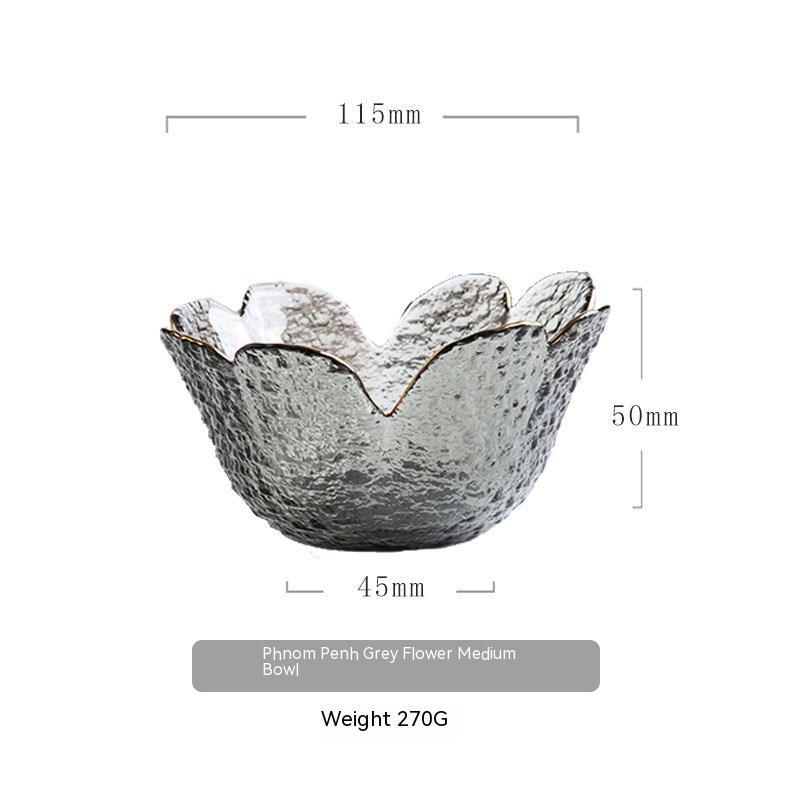 Japanese Style Hammer Pattern Petal Glass Bowl Plate Set