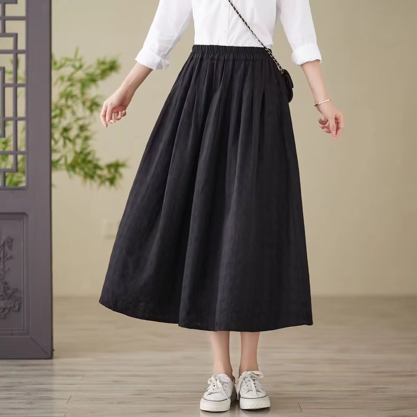 Womens Flared A-Line Artistic Retro High-Waisted Skirt