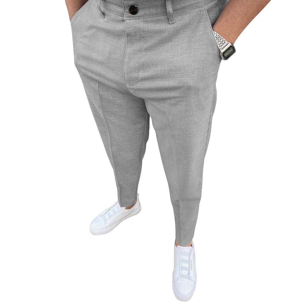 Casual Cotton Mid-waist Spot Solid Color Cow Casual Pants