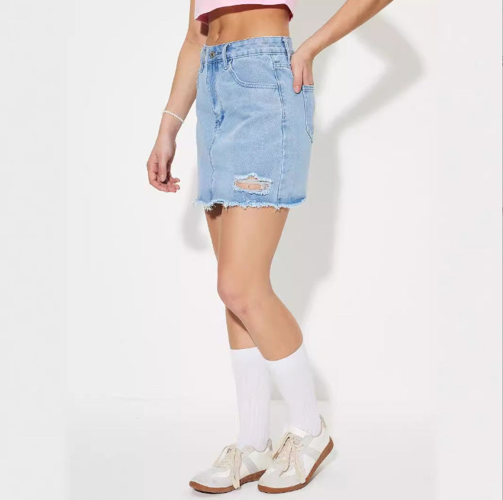 Womens Stylish Distressed Denim Skirt With A Personalized Design