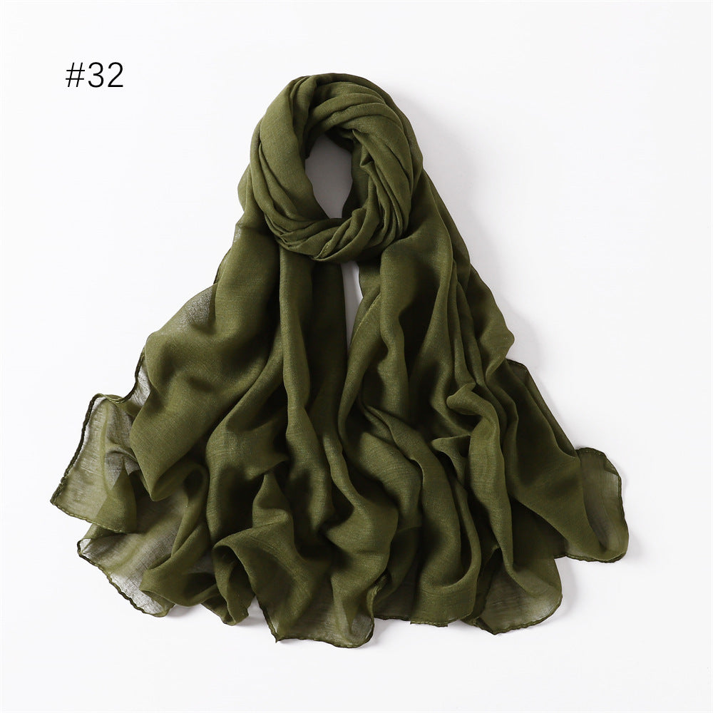 Classic Women's Pure Color Tulle Cotton And Linen Breathable Thin Scarf Silk