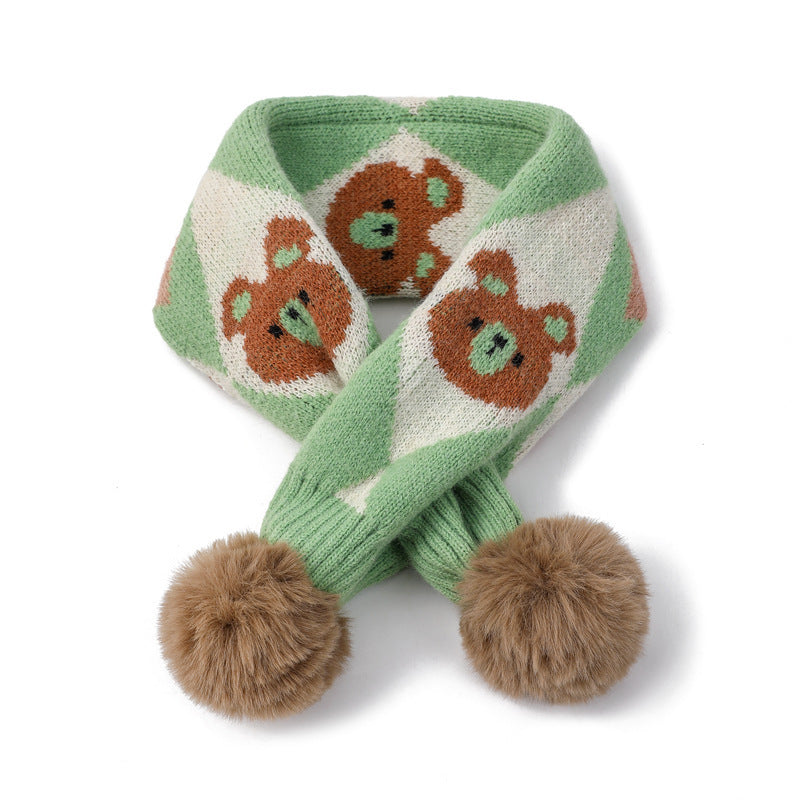 Cartoon Bear Rabbit Piercing Rabbit Hair Ball Knitted Wool Scarf