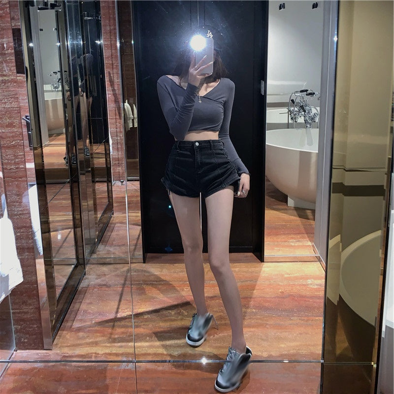 High Waist Hot Girl Denim Shorts Women Summer Thin Design Sense