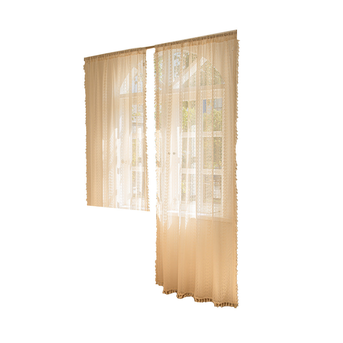 Wood Color Lace Living Room Bedroom Window Screen