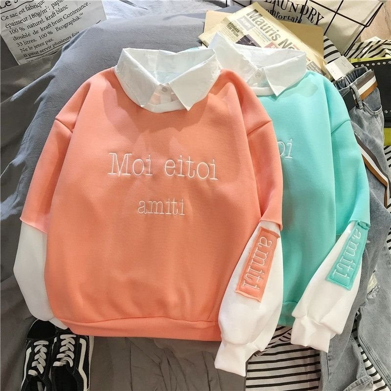 Lazy Style Fake Two Thin Spring And Autumn New Patchwork Sweater