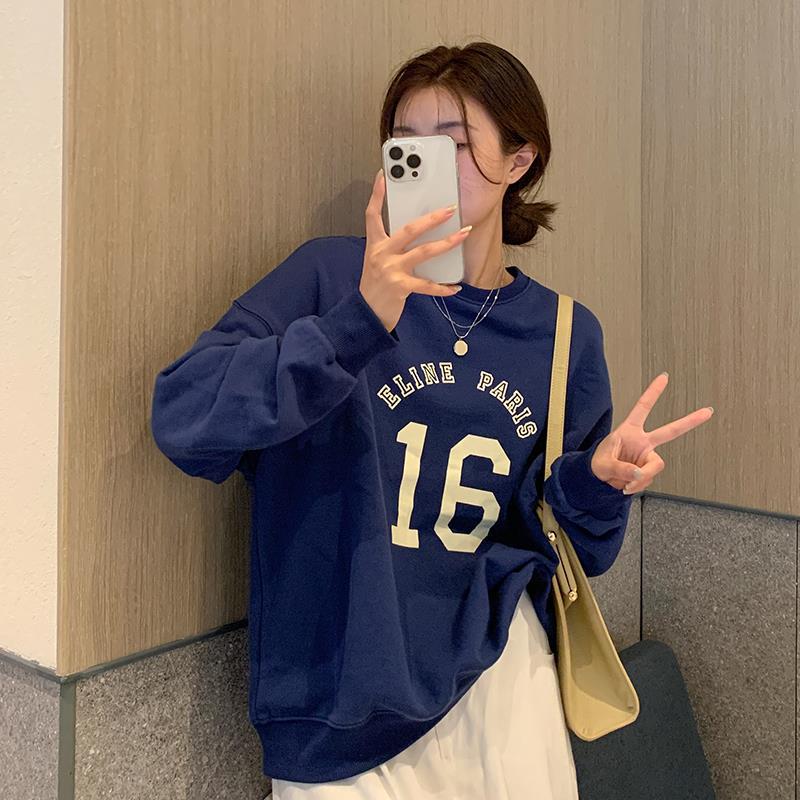 Letter Print Loose Oversized Long Sleeves Sweater Women's Top