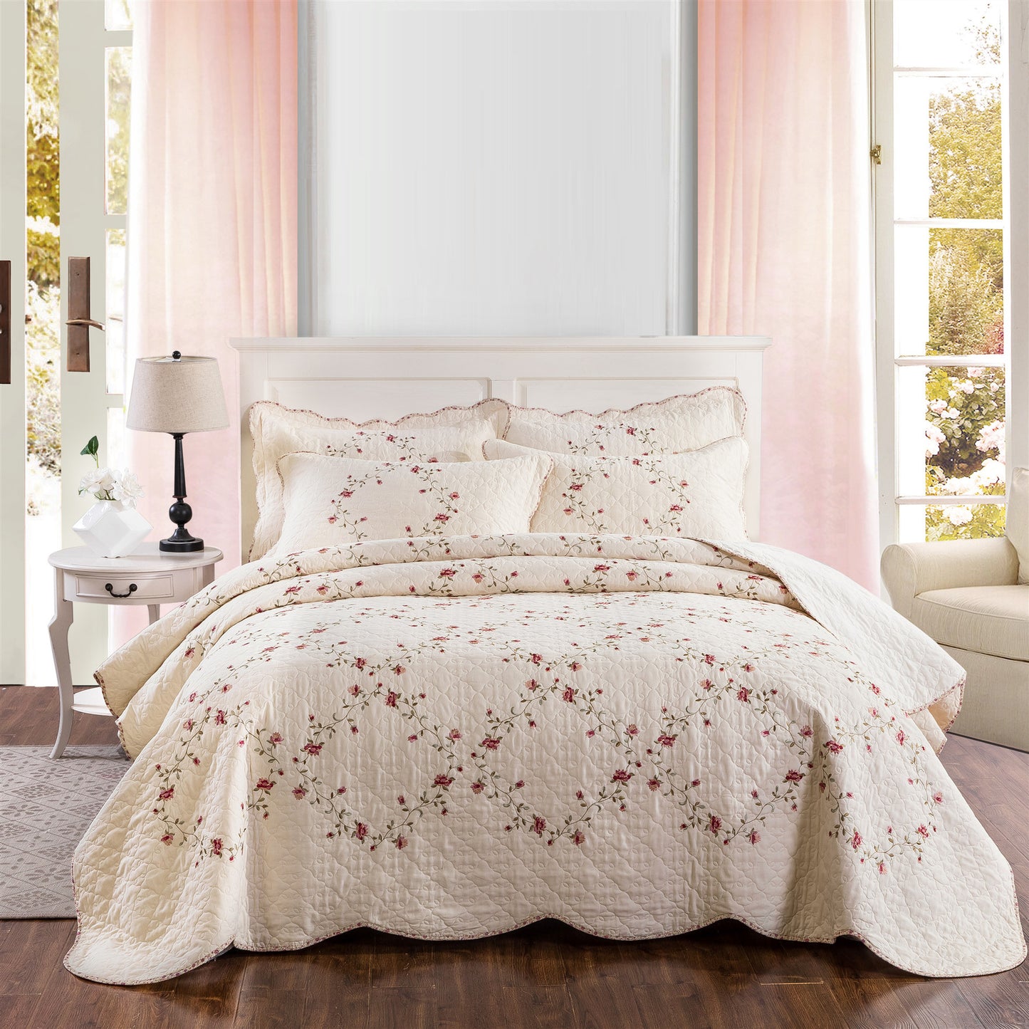 Embroidered Cotton White Summer Suit Bedspread