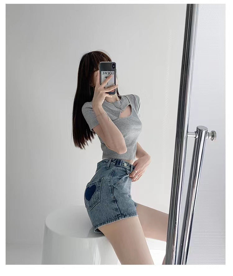 Retro Ins Street Love A-line Denim Shorts For Women