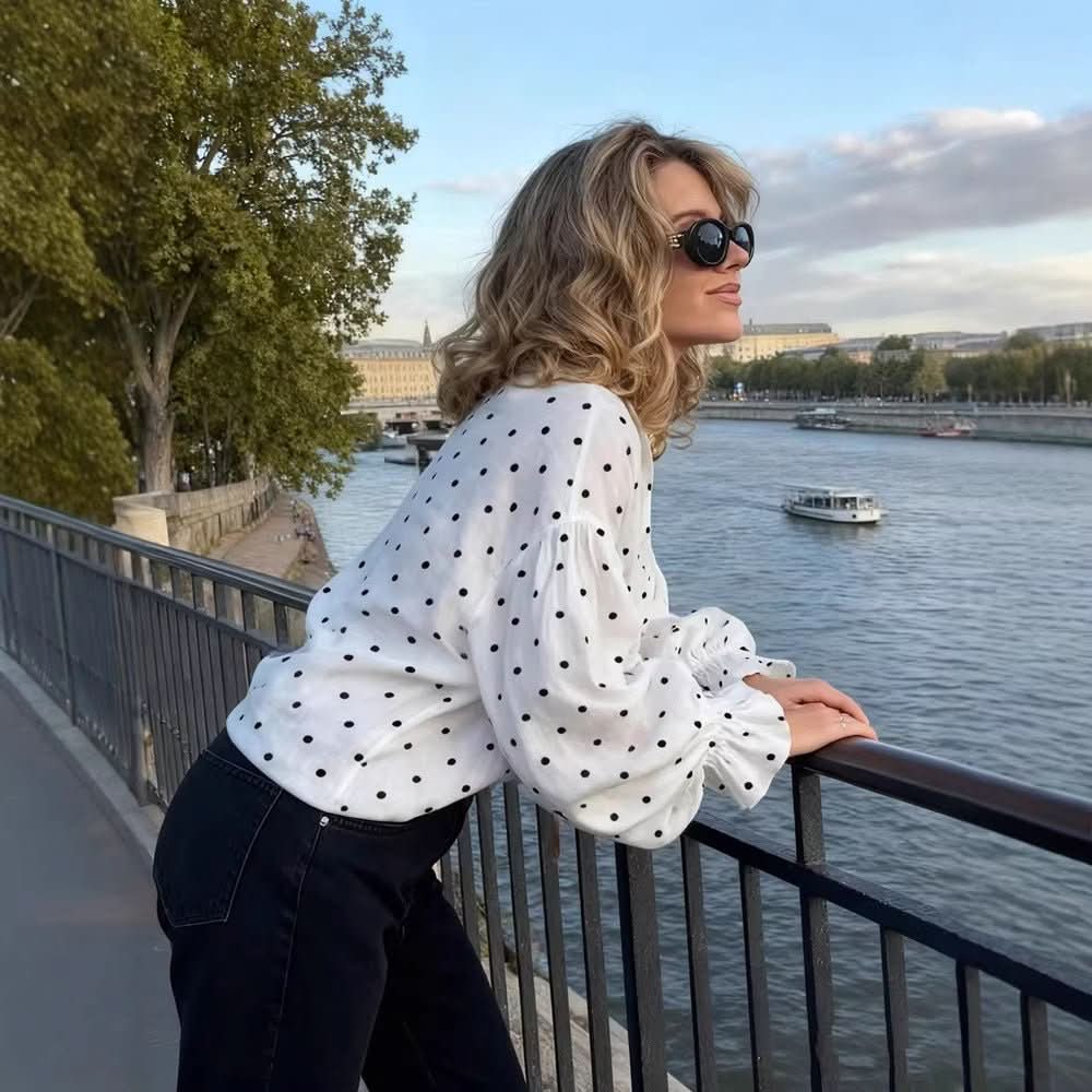 Early - Autumn Loose Casual Polka - Dot Shirt With Front Buttons For A Stylish Look - Eshtree