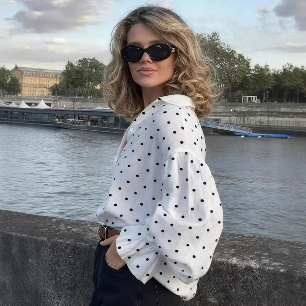 Early - Autumn Loose Casual Polka - Dot Shirt With Front Buttons For A Stylish Look - Eshtree