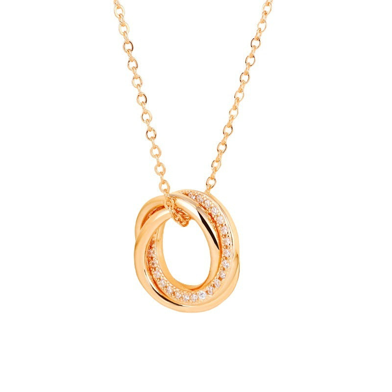 Fashionable And Versatile Seiko Micro-inlaid Interlocking Circle Necklace For Women