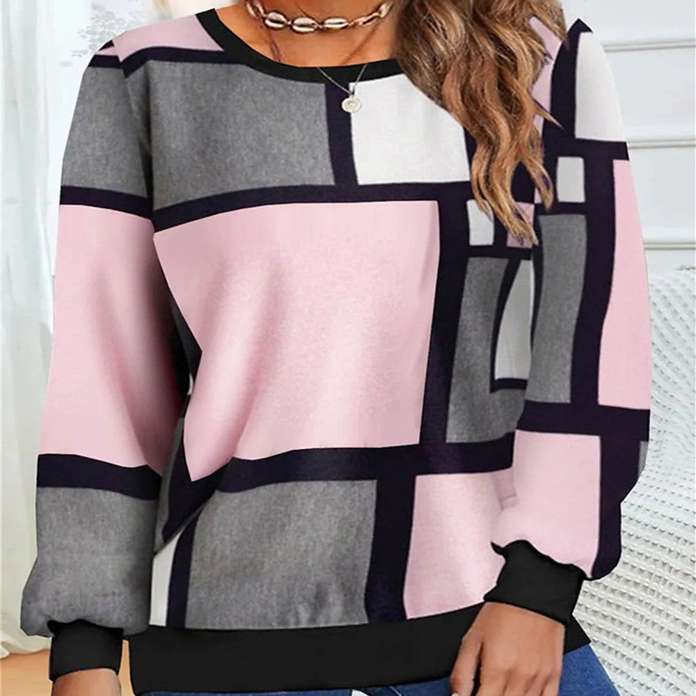 Casual Geometric 3D Printed Loose Long Sleeves Round Neck Sweater