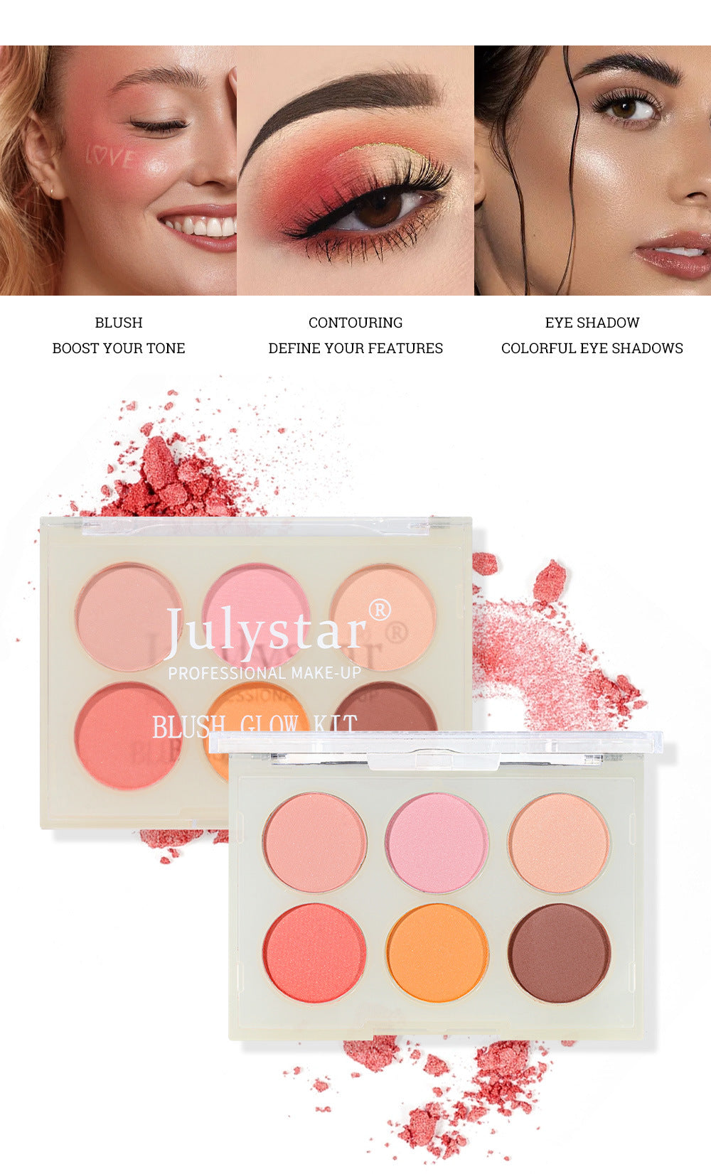 Beauty Matte Rouge Blush Repair Three-dimensional Eye Shadow Six-color Integrated