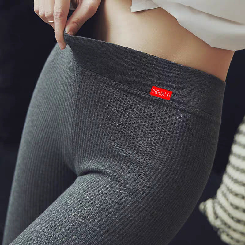 Gray Nine-point Pants Women's Thin Outer Wear Cotton High-waist Vertical Stripes Net Red Threaded Leggings